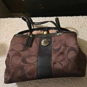 AUTHENTIC COACH BROWN SIGNATURE C KISS LOCK BAG G1276-F20105 SHOULDER SATCHEL